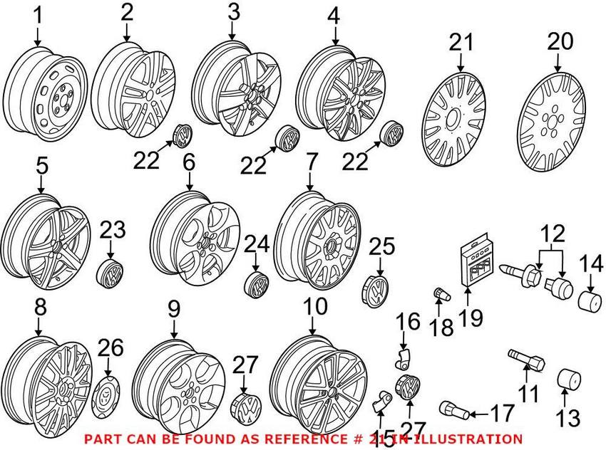 VW Wheel Cover (16in) (Brilliant Chrome/Dolomite Gray) 1K0601147GQLV